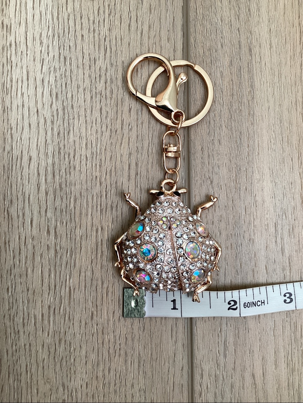 Ladybug Gold Tone Iridescent Keychain Purse Charm Whimsical Blingcore Sparkle - Picture 7 of 8